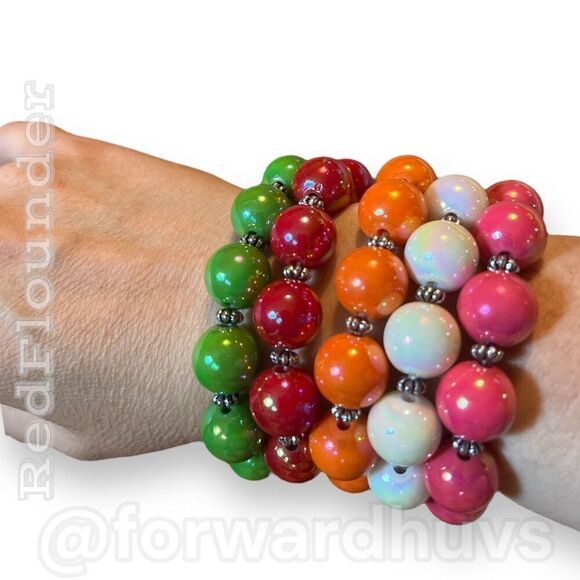 Colorful Big Round Plastic Beads Bracelet Collection - Vibrant Variety - Picture 8 of 12